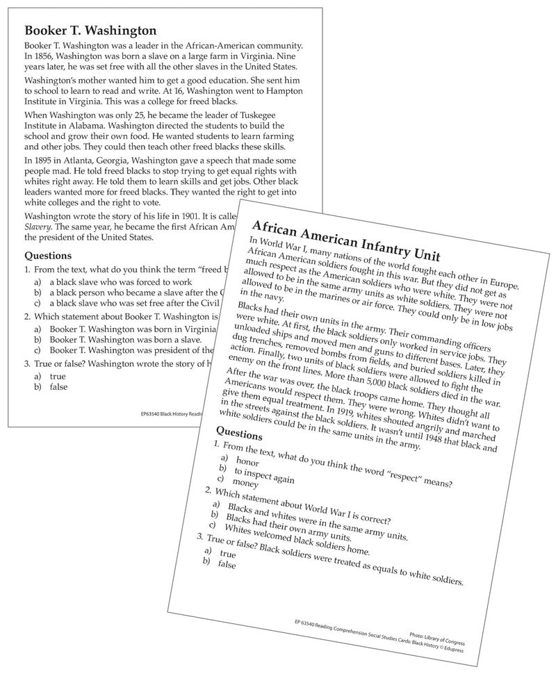 Edupress Reading Comprehension Social Studies Cards, Black History (EP63540) Medium - Image 3